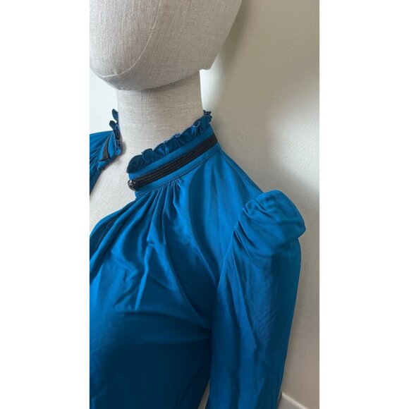 ROBERTO CAVALLI  MANDARIN RUFFLE COLLAR BLOUSE SMALL - Picture 4 of 10